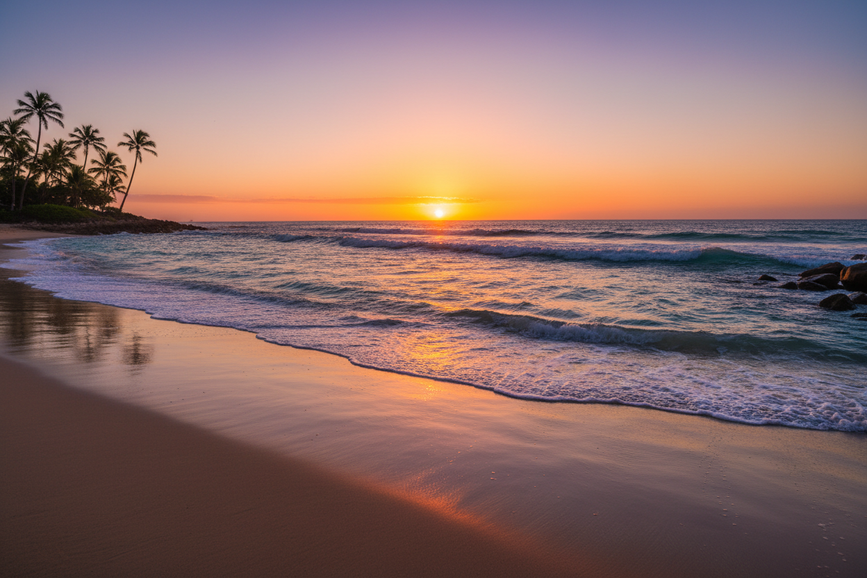 beach with with blue ocena dns gorgeous sunset
